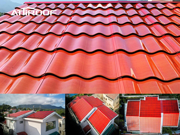 School buildings with red synthetic resin roof tiles equipped with integrated solar panels, showcasing renewable energy in educational infrastructure.