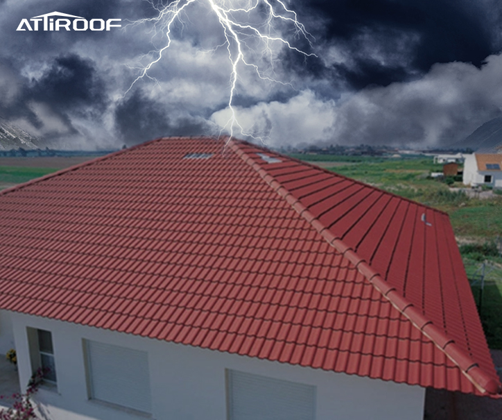 Image of eco-friendly roof tiles undergoing storm resistance testing, showcasing durability and impact resistance.