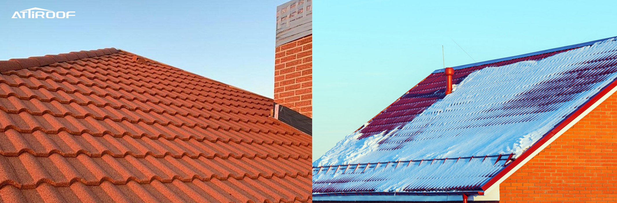 Comparison of roof tiles design in different climates, showing red tiled roofs with and without snow. Keywords: Roof Tiles Design.