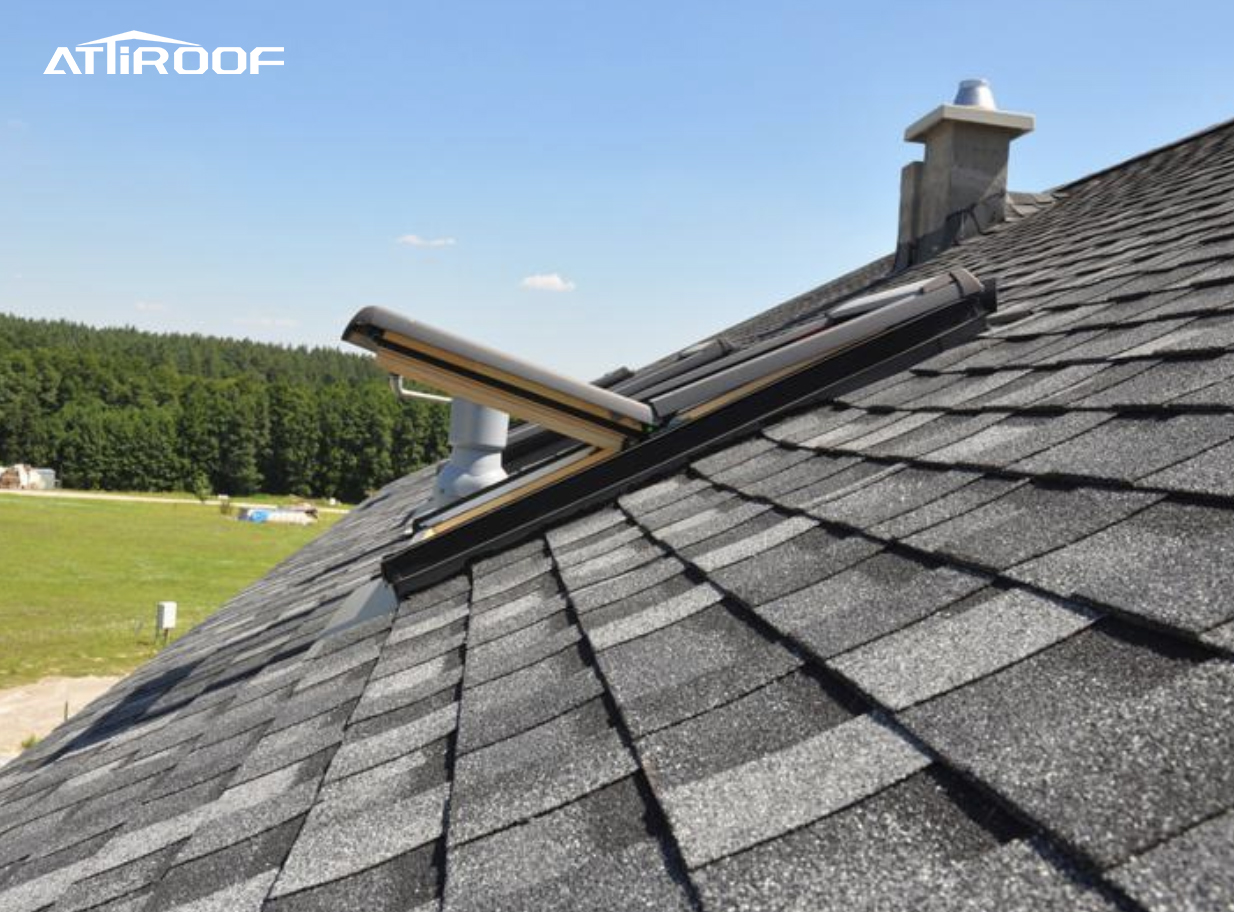 The roof of the asphalt shingled house was beating in the hot sun.