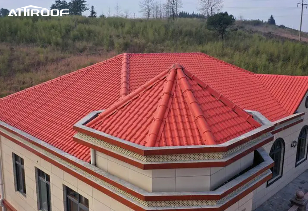 Resin shingles are installed on the roofs of commercial buildings.