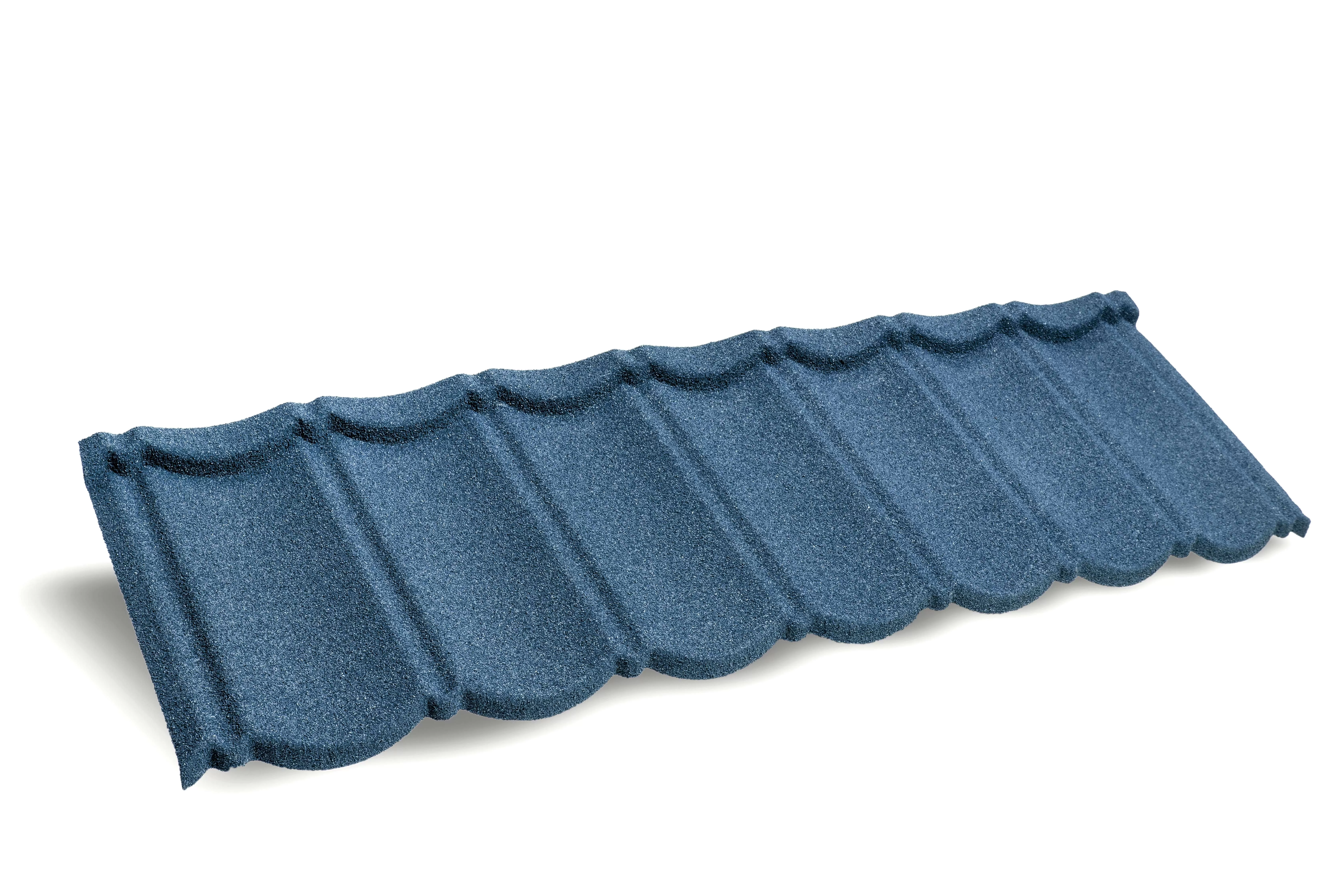 Blue seven wave stone coated metal roof tile facade